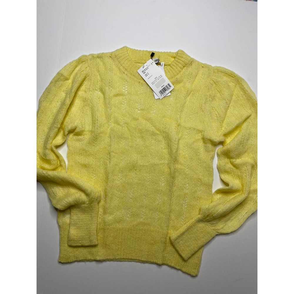Mango puff sleeve detail soft touch sweater in lemon yellow sz S